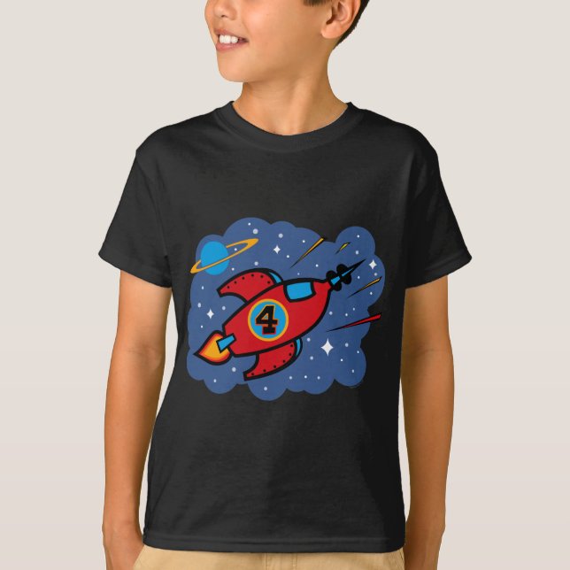 Rocket Ship 4th Birthday T-Shirt (Front)