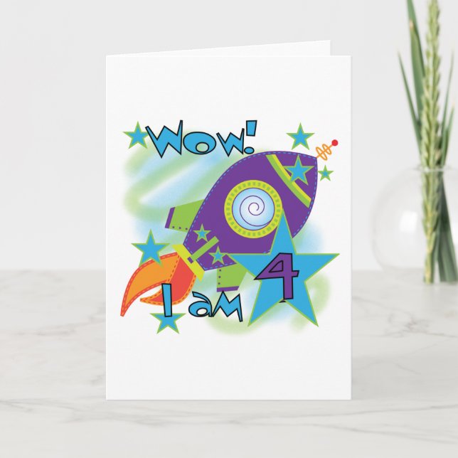 Rocket Ship 4th Birthday T-shirts and Gifts Card (Front)