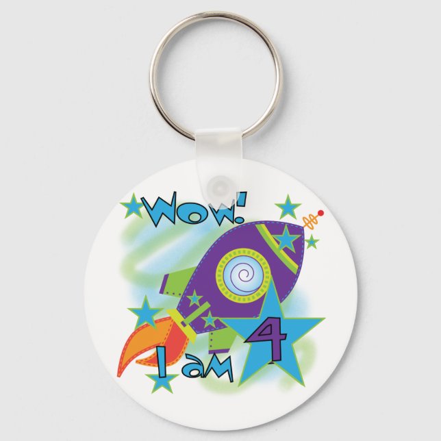 Rocket Ship 4th Birthday T-shirts and Gifts Keychain (Front)