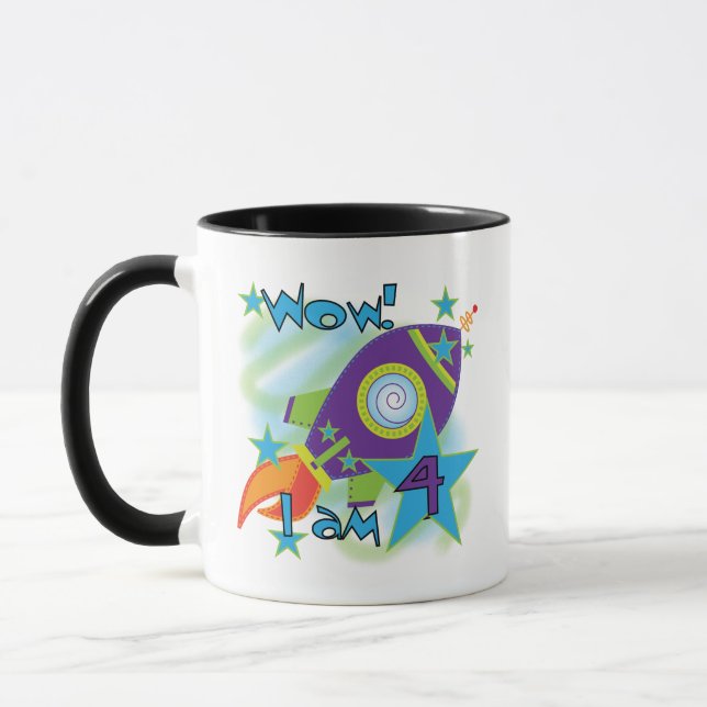 Rocket Ship 4th Birthday T-shirts and Gifts Mug (Left)