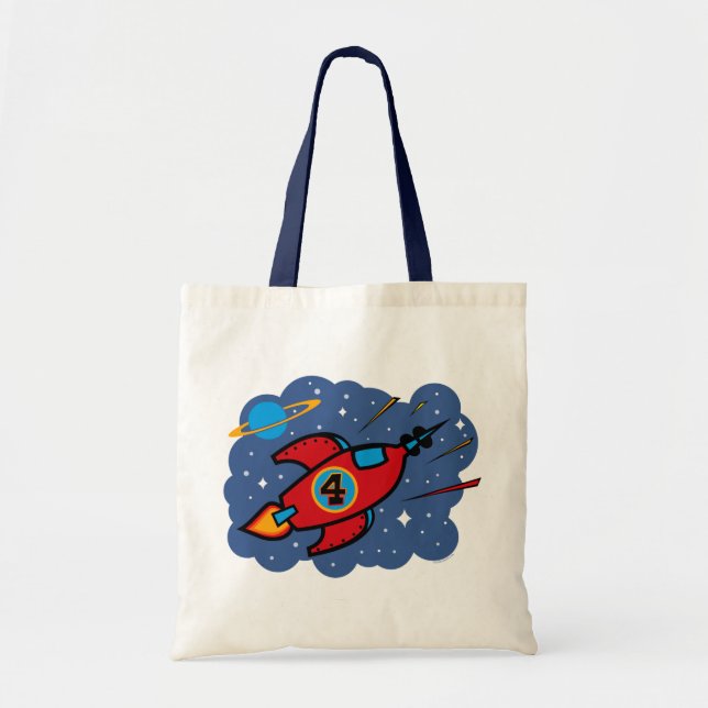 Rocket Ship 4th Birthday Tote Bag (Front)