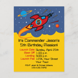 Rocket Ship 5th Birthday Custom Invitations