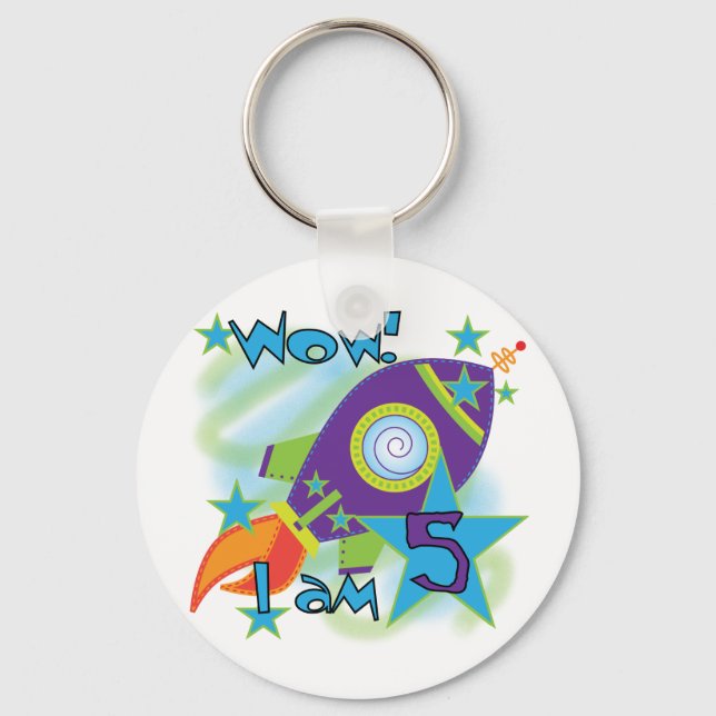 Rocket Ship 5th Birthday T-shirts and Gifts Keychain (Front)