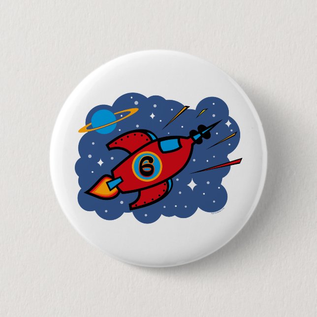 Rocket Ship 6th Birthday Button (Front)