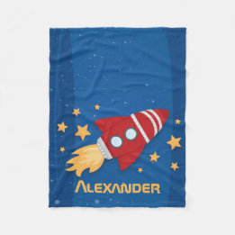 Rocket Ship and Stars Fleece Blanket