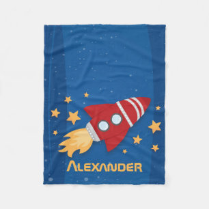 Rocket Ship and Stars Fleece Blanket