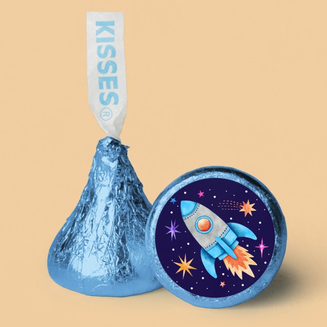 Rocket Ship and Stars Outer Space on Dark Purple Hershey®'s Kisses® (Rocket Ship and Stars Outer Space on Dark Purple Hershey®'s Kisses®)