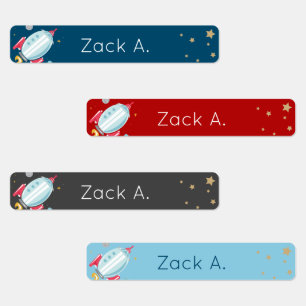 Rocket Ship and Stars Waterproof Kids' Labels