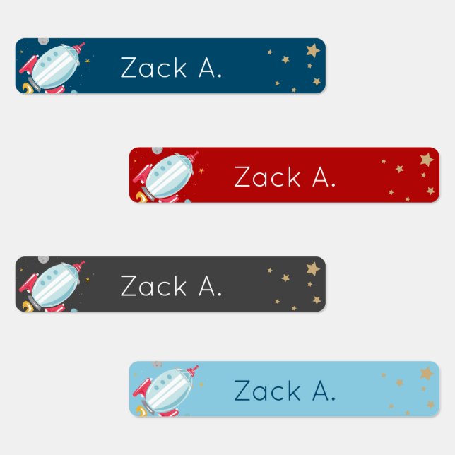 Rocket Ship and Stars Waterproof Kids' Labels (Group)