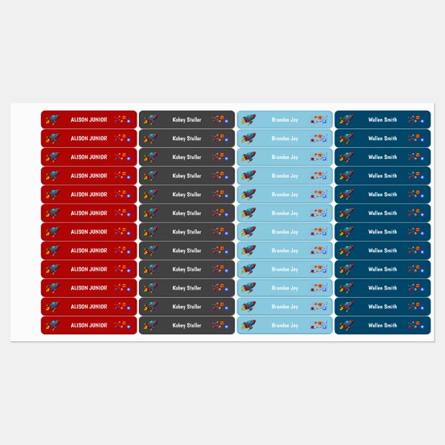 Rocket Ship and Stars Waterproof Kids' Labels (Sheet)
