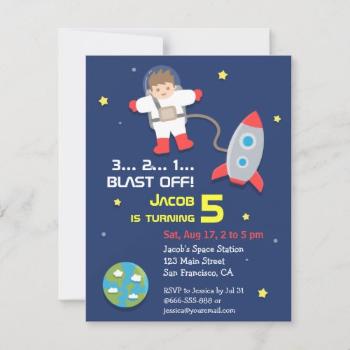 Rocket Ship Astronaut Space Party Invitation