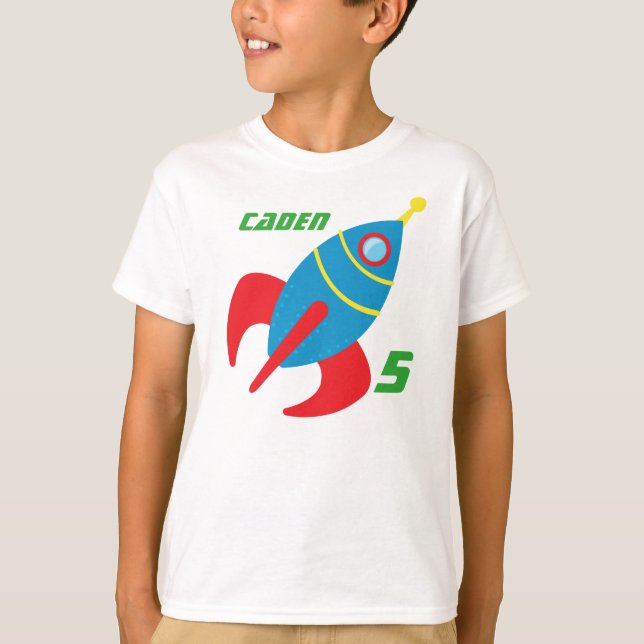 Rocket Ship Birthday Boy Personalized Kids T-Shirt (Front)
