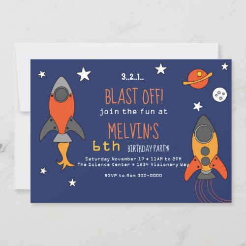 Rocket Ship Birthday Invitation