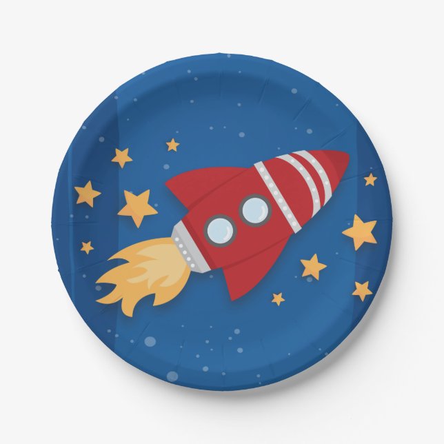 Rocket Ship Birthday Paper Plates (Front)