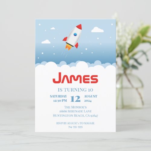 Rocket Ship Birthday Party Invitation