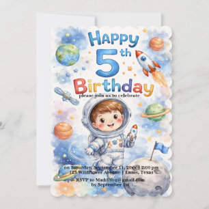Rocket ship birthday Space Planets Boy Stars Invitation
