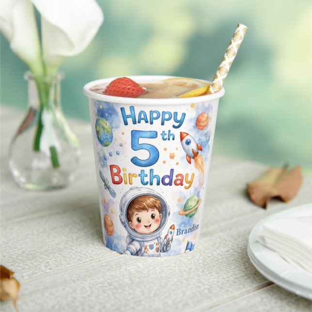 Rocket ship birthday Space Planets Boy Stars Paper Cups (Insitu)
