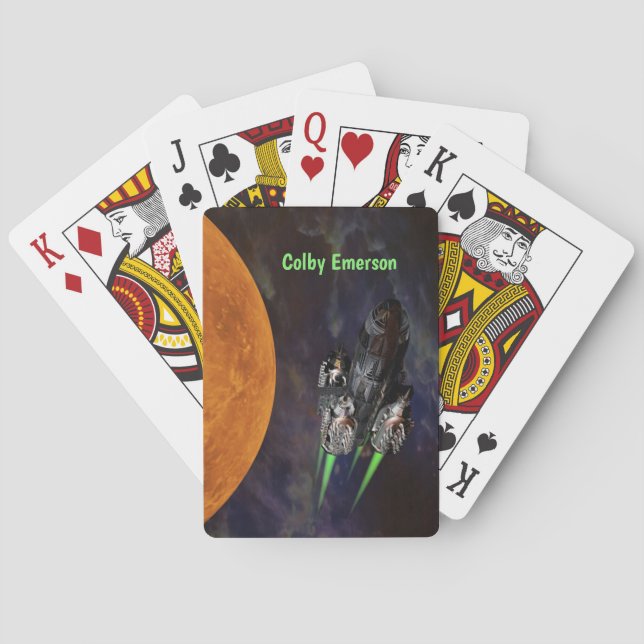 Rocket Ship Blast Off in Outer Space - Rocketship Poker Cards (Back)
