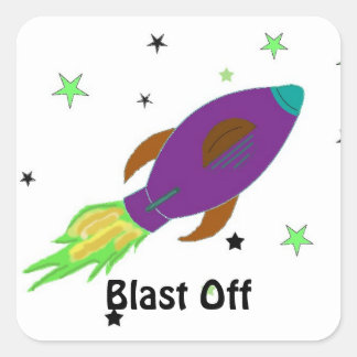 Rocket Ship Blasting Off Square Sticker