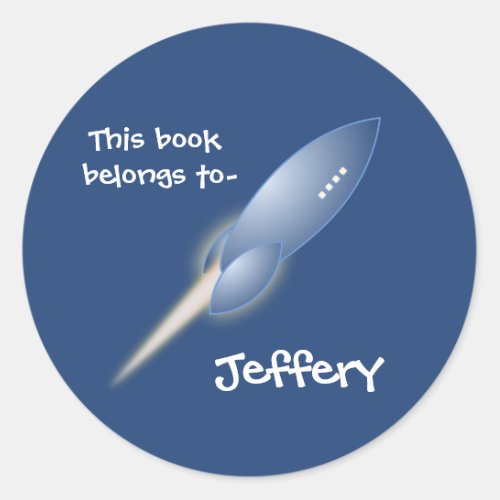 Rocket ship bookplate sticker