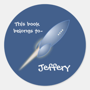 Rocket ship bookplate sticker