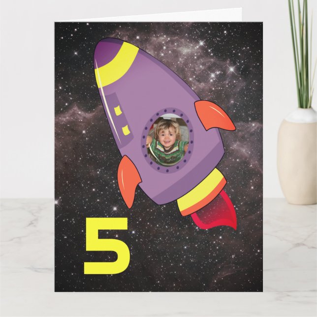 Rocket Ship Boys Birthday Card Photo Template (Front)