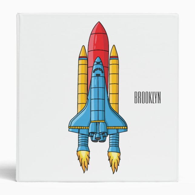 Rocket ship cartoon illustration 3 ring binder (Front)