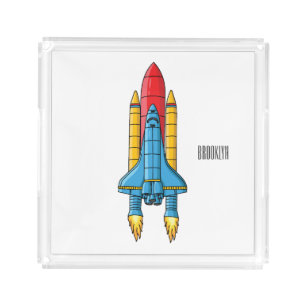 Rocket ship cartoon illustration acrylic tray