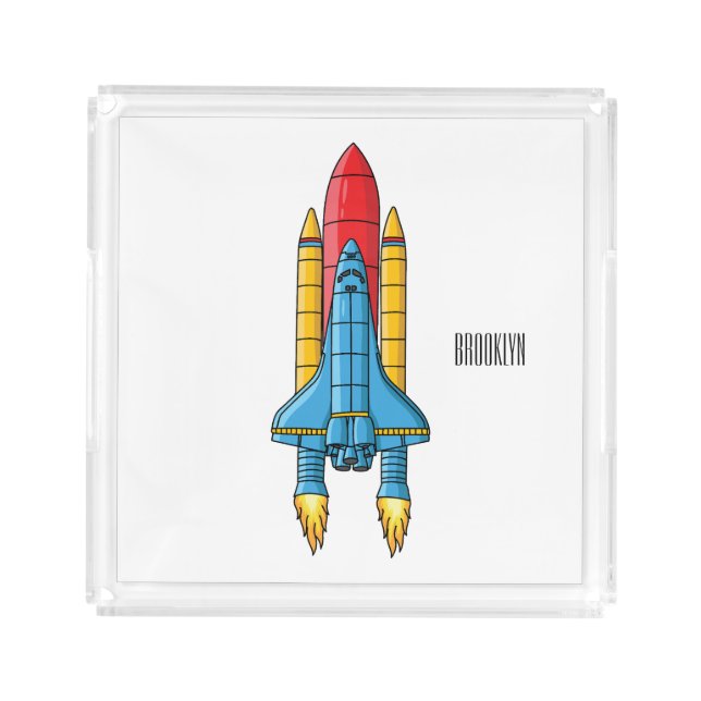 Rocket ship cartoon illustration acrylic tray (Front)