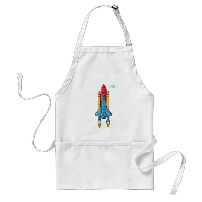 Rocket ship cartoon illustration adult apron (Front)