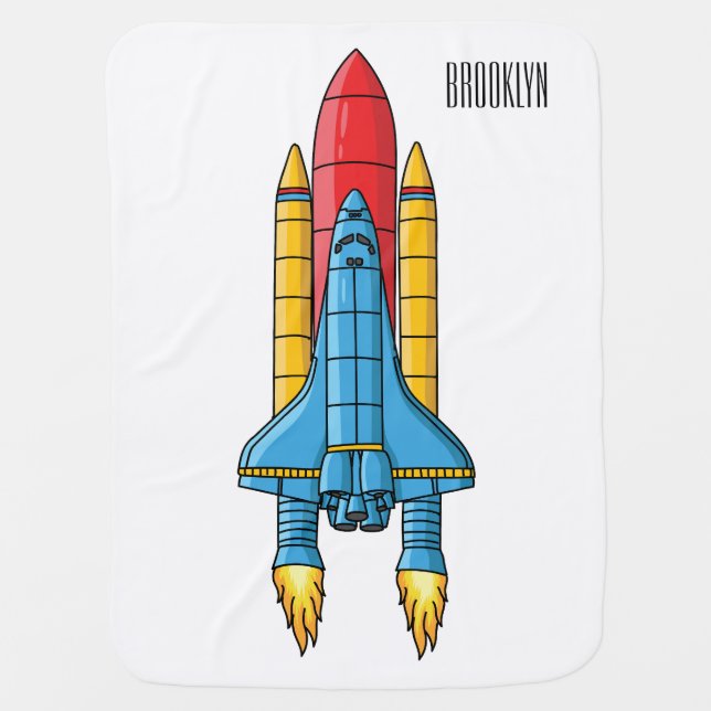 Rocket ship cartoon illustration baby blanket (Front)