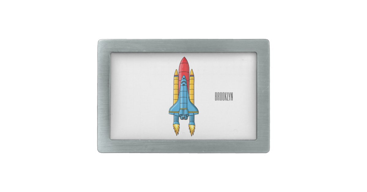 Rocket ship cartoon illustration belt buckle | Zazzle