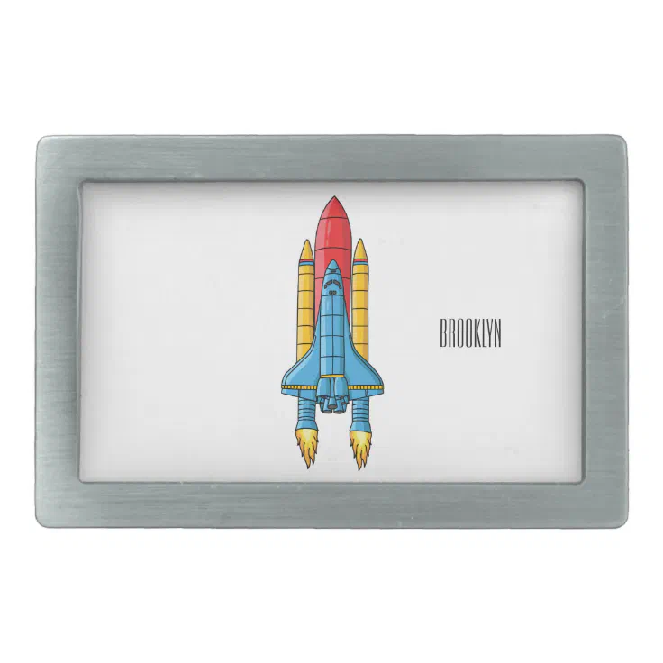 Rocket ship cartoon illustration belt buckle | Zazzle