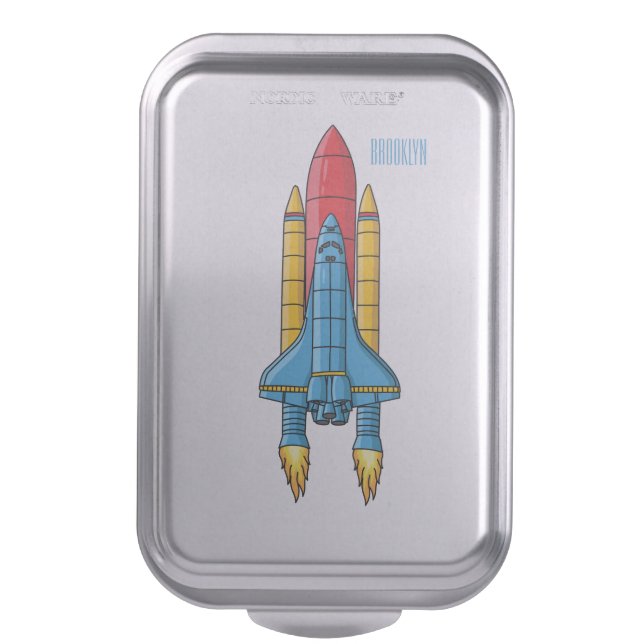 Rocket ship cartoon illustration cake pan (Front Vertical)