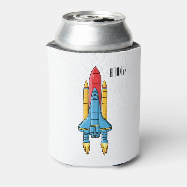 Rocket ship cartoon illustration can cooler (Can Back)