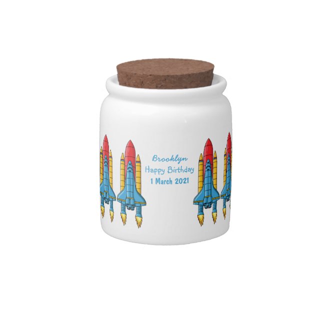 Rocket ship cartoon illustration candy jar (Front)