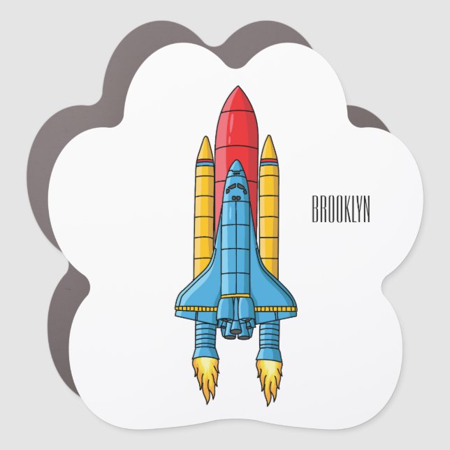 Rocket ship cartoon illustration car magnet (Front)