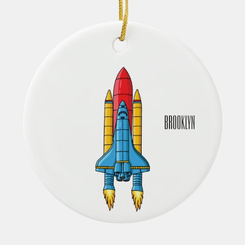 Rocket ship cartoon illustration ceramic ornament