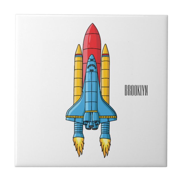 Rocket ship cartoon illustration ceramic tile (Front)