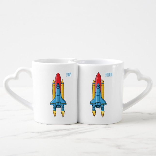 Rocket ship cartoon illustration coffee mug set (Back Nesting)