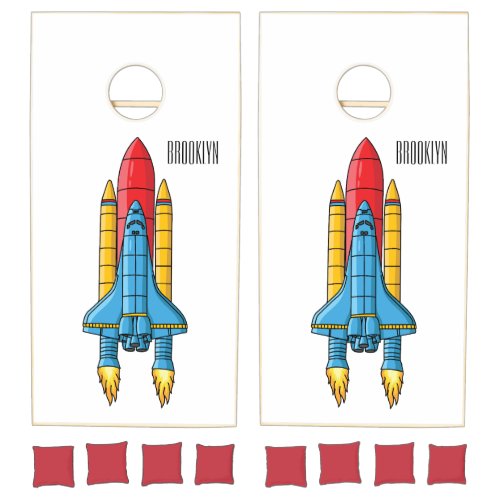 Rocket ship cartoon illustration cornhole set