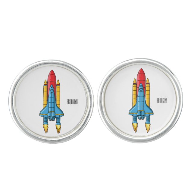 Rocket ship cartoon illustration cufflinks (Front)