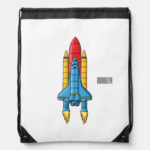 Rocket ship cartoon illustration drawstring bag