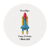 Rocket ship cartoon illustration edible frosting rounds (Front)