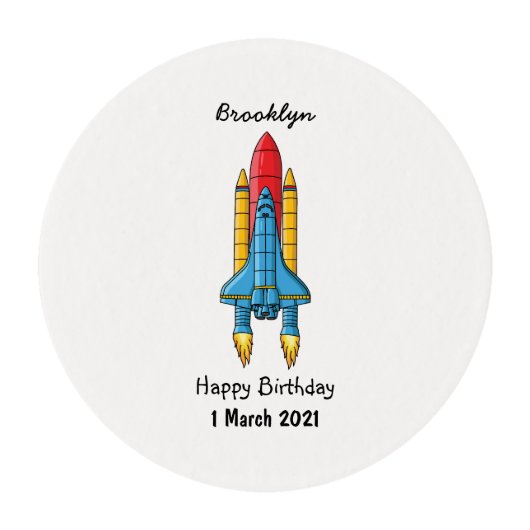 Rocket ship cartoon illustration edible frosting rounds (Front)