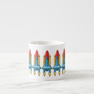 Rocket ship cartoon illustration espresso cup