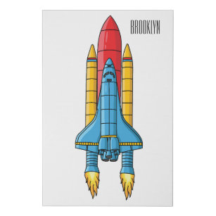 Rocket ship cartoon illustration faux canvas print