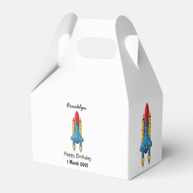 Rocket ship cartoon illustration favor boxes (Front Side)