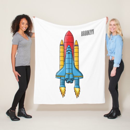 Rocket ship cartoon illustration fleece blanket