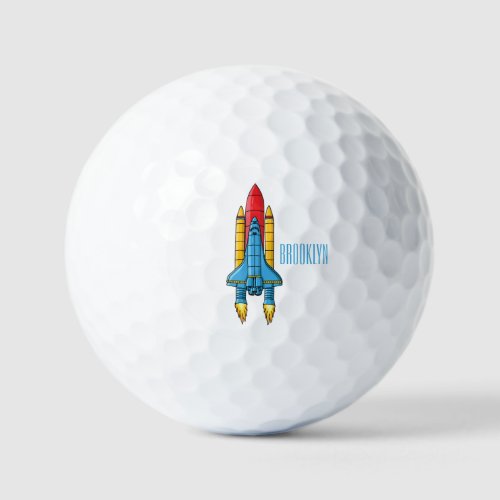 Rocket ship cartoon illustration golf balls